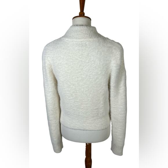Sincerely Jules Cream Cozy Fuzzy Full Zip High Neck Cardigan Sweater Size L - Picture 2 of 8
